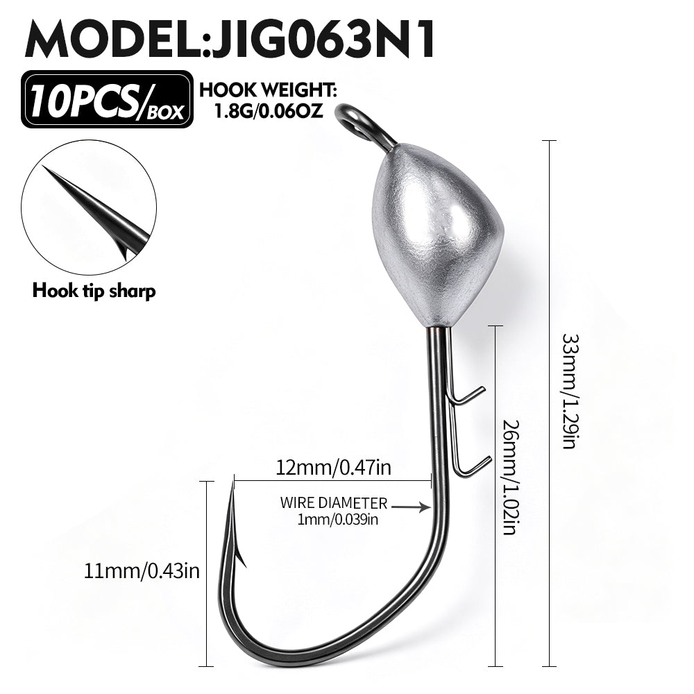 PROBEROS JIG063 Teardrop Jig Head Offset Hook 10PCS