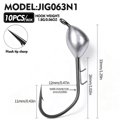 PROBEROS JIG063 Teardrop Jig Head Offset Hook 10PCS