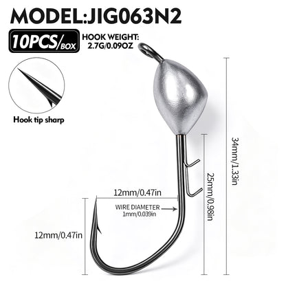 PROBEROS JIG063 Teardrop Jig Head Offset Hook 10PCS