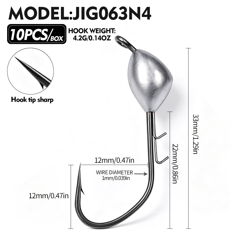 PROBEROS JIG063 Teardrop Jig Head Offset Hook 10PCS