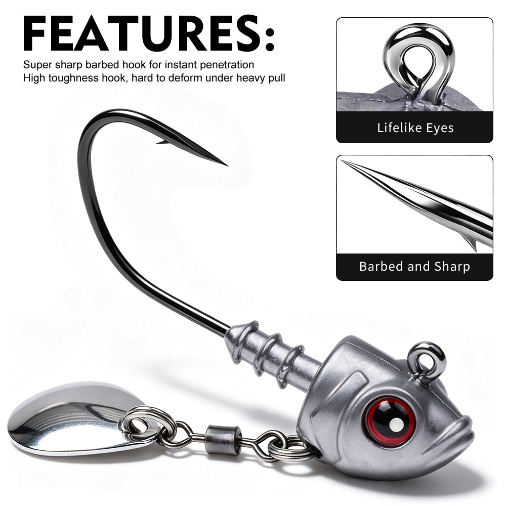 PROBEROS JIG067 Jig Head Hooks with Willow Blade 3D Eyes 3.5g-10g