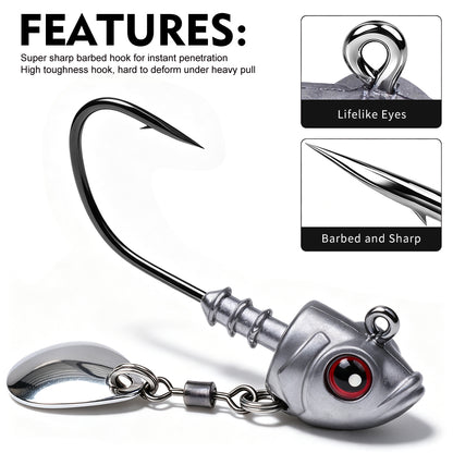 PROBEROS JIG067 Jig Head Hooks with Willow Blade 3D Eyes 3.5g-10g 10PCS
