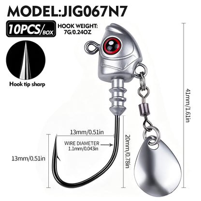 PROBEROS JIG067 Jig Head Hooks with Willow Blade 3D Eyes 3.5g-10g 10PCS