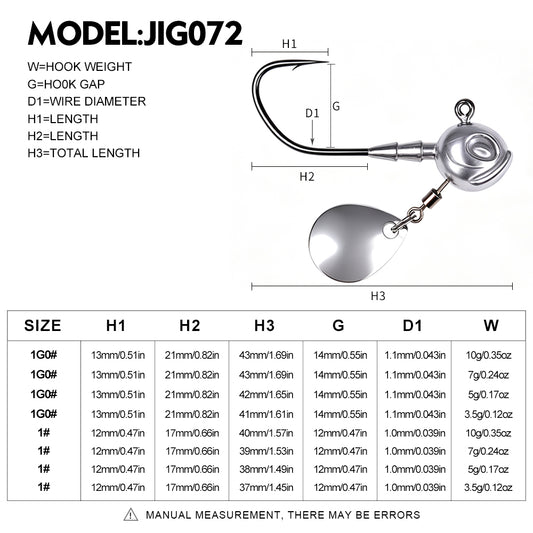 PROBEROS JIG072 Spinner Lead Jig Head Hooks 3.5g-10g