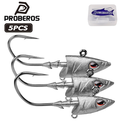 PROBEROS Lead Jig Head Hooks, 1/0#-3/0#, 5pcs/Set;Fish-Shaped Jig Hooks, Heavy Duty, for Soft Lures
