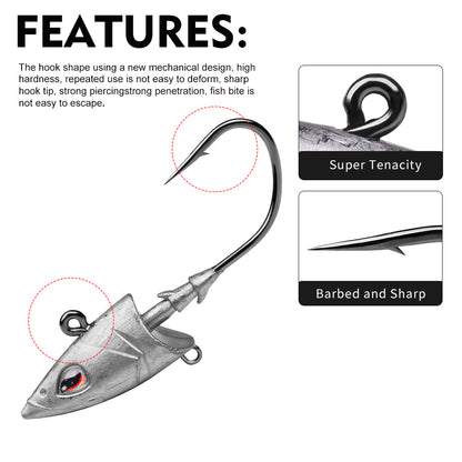 PROBEROS Lead Jig Head Hooks, 1/0#-3/0#, 5pcs/Set;Fish-Shaped Jig Hooks, Heavy Duty, for Soft Lures