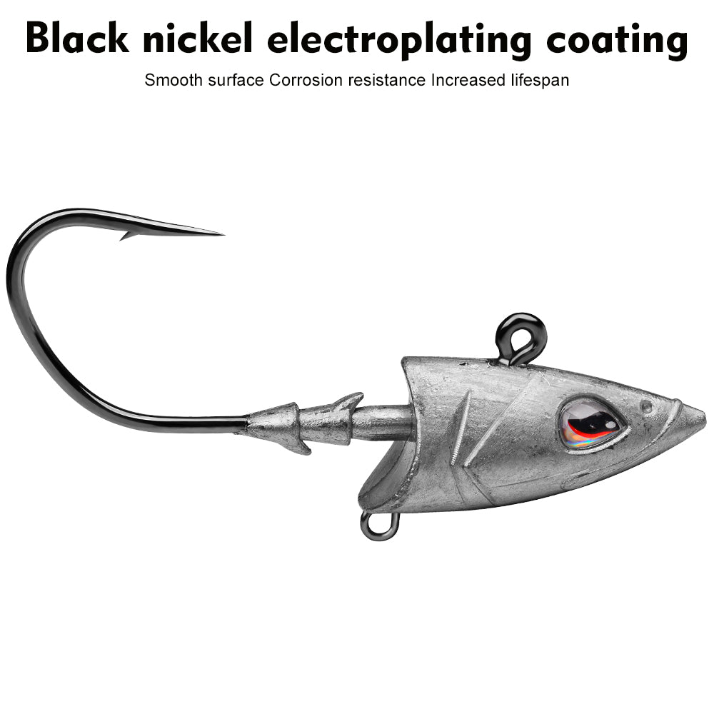 PROBEROS Lead Jig Head Hooks, 1/0#-3/0#, 5pcs/Set;Fish-Shaped Jig Hooks, Heavy Duty, for Soft Lures
