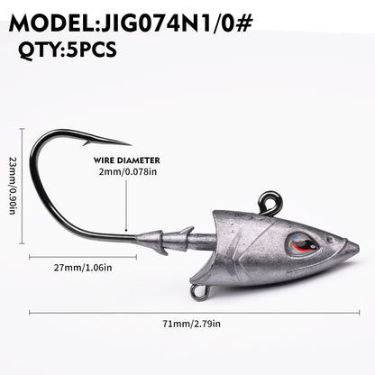 PROBEROS Lead Jig Head Hooks, 1/0#-3/0#, 5pcs/Set;Fish-Shaped Jig Hooks, Heavy Duty, for Soft Lures