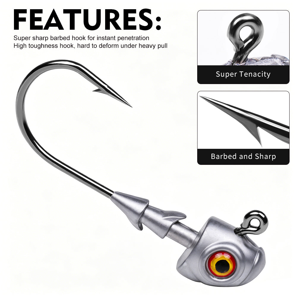 PROBEROS JIG075 3D Eye Lead Jig Head Hooks 3.5g-14g Soft Plastic Lure Jig Hooks Freshwater &amp; Saltwater Fishing