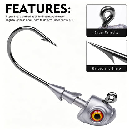 PROBEROS JIG075 3D Eye Lead Jig Head Hooks 3.5g-14g Soft Plastic Lure Jig Hooks Freshwater Saltwater Fishing