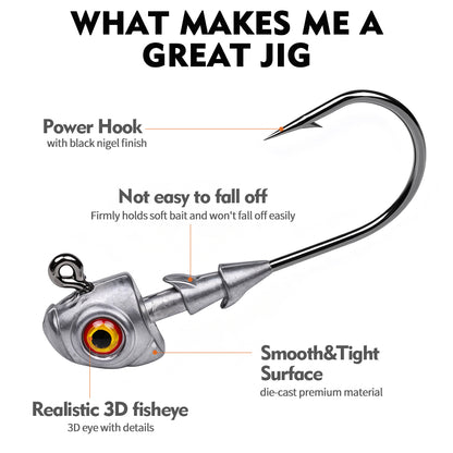 PROBEROS JIG075 3D Eye Lead Jig Head Hooks 3.5g-14g Soft Plastic Lure Jig Hooks Freshwater Saltwater Fishing
