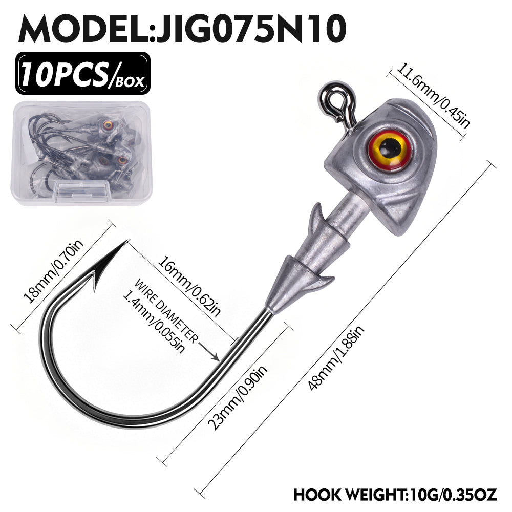 PROBEROS JIG075 3D Eye Lead Jig Head Hooks 3.5g-14g Soft Plastic Lure Jig Hooks Freshwater &amp; Saltwater Fishing