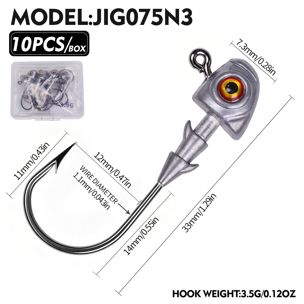 PROBEROS JIG075 3D Eye Lead Jig Head Hooks 3.5g-14g Soft Plastic Lure Jig Hooks Freshwater &amp; Saltwater Fishing