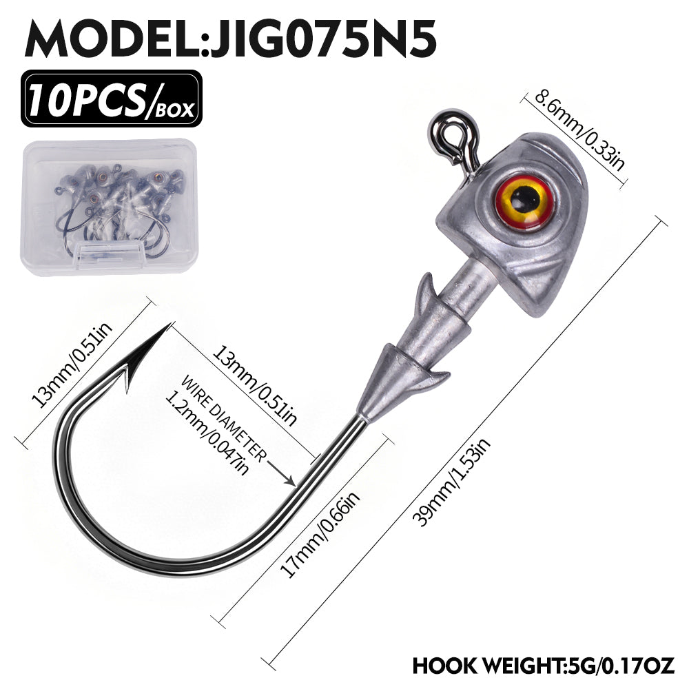 PROBEROS JIG075 3D Eye Lead Jig Head Hooks 3.5g-14g Soft Plastic Lure Jig Hooks Freshwater &amp; Saltwater Fishing