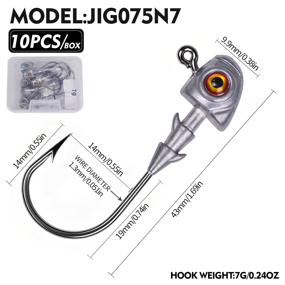 PROBEROS JIG075 3D Eye Lead Jig Head Hooks 3.5g-14g Soft Plastic Lure Jig Hooks Freshwater &amp; Saltwater Fishing