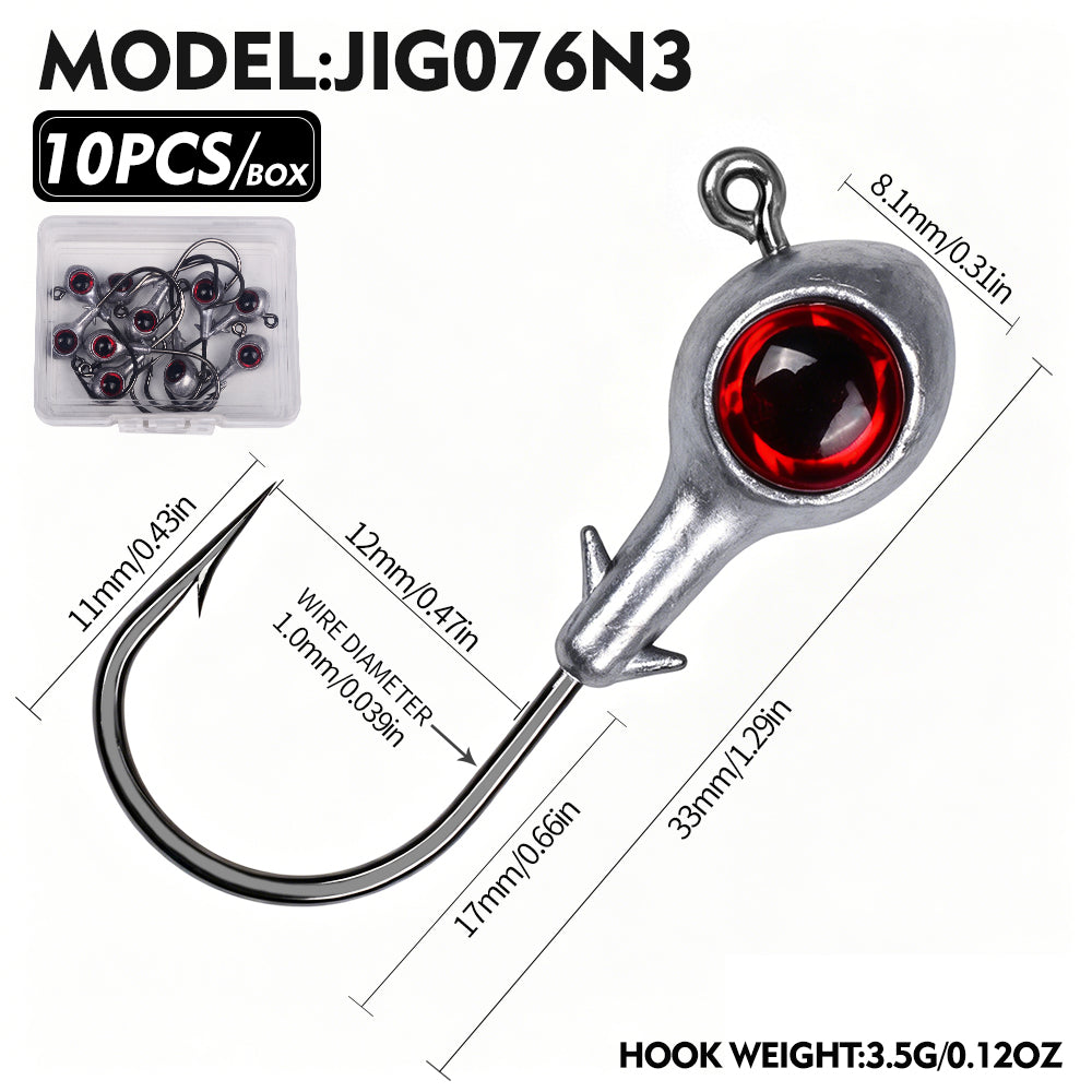 PROBEROS JIG076 Red 3D Eye Lead Jig Head Hooks 2.5g-10g Soft Plastic Lure Jig Hooks Freshwater &amp; Saltwater Fishing