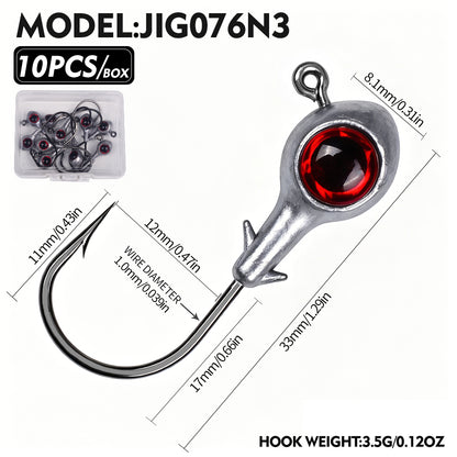 PROBEROS JIG076 Red 3D Eye Lead Jig Head Hooks 2.5g-10g Soft Plastic Lure Jig Hooks Freshwater &amp; Saltwater Fishing