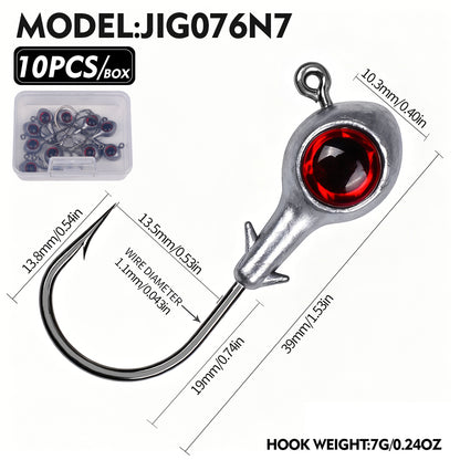 PROBEROS JIG076 Red 3D Eye Lead Jig Head Hooks 2.5g-10g Soft Plastic Lure Jig Hooks Freshwater &amp; Saltwater Fishing
