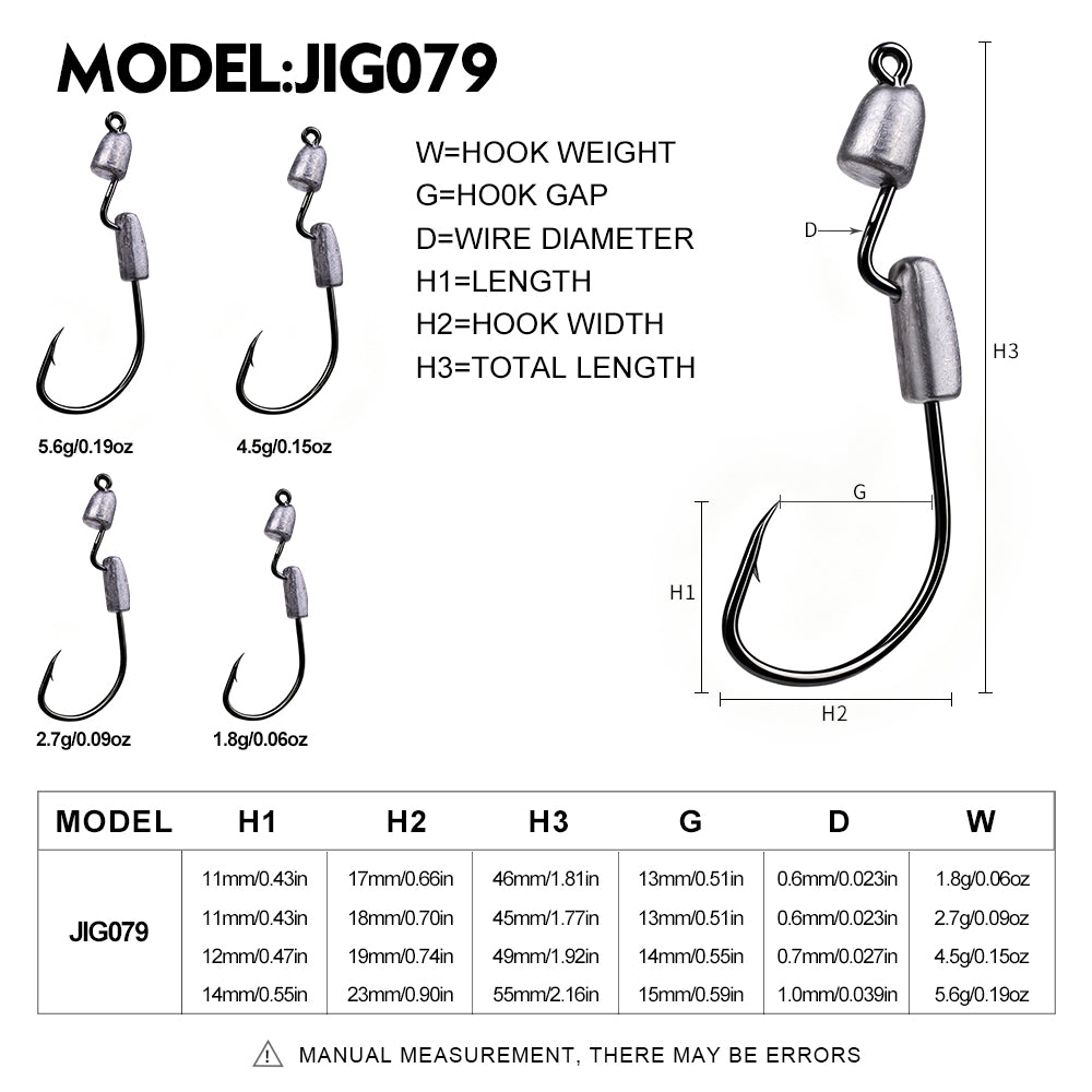 PROBEROS JIG079 Dual Lead Weight Offset Jig Hooks (1.8g-5.6g)