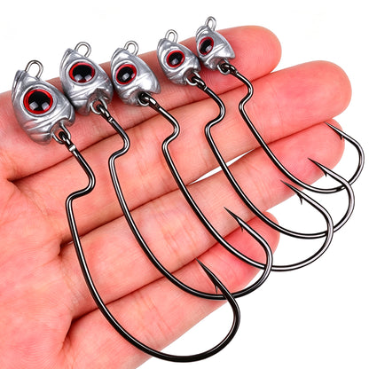 PROBEROS JIG080 Red 3D Eye Offset Lead Jig Hooks (3.2g-13.2g)