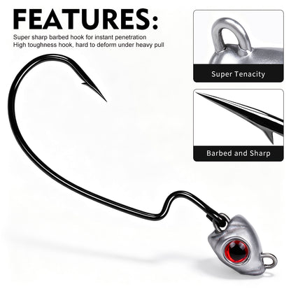 PROBEROS JIG080 Red 3D Eye Offset Lead Jig Hooks (3.2g-13.2g)