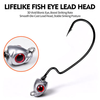 PROBEROS JIG080 Red 3D Eye Offset Lead Jig Hooks (3.2g-13.2g)