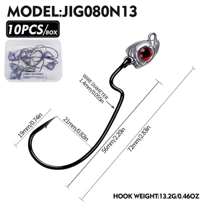 PROBEROS JIG080 Red 3D Eye Offset Lead Jig Hooks (3.2g-13.2g)