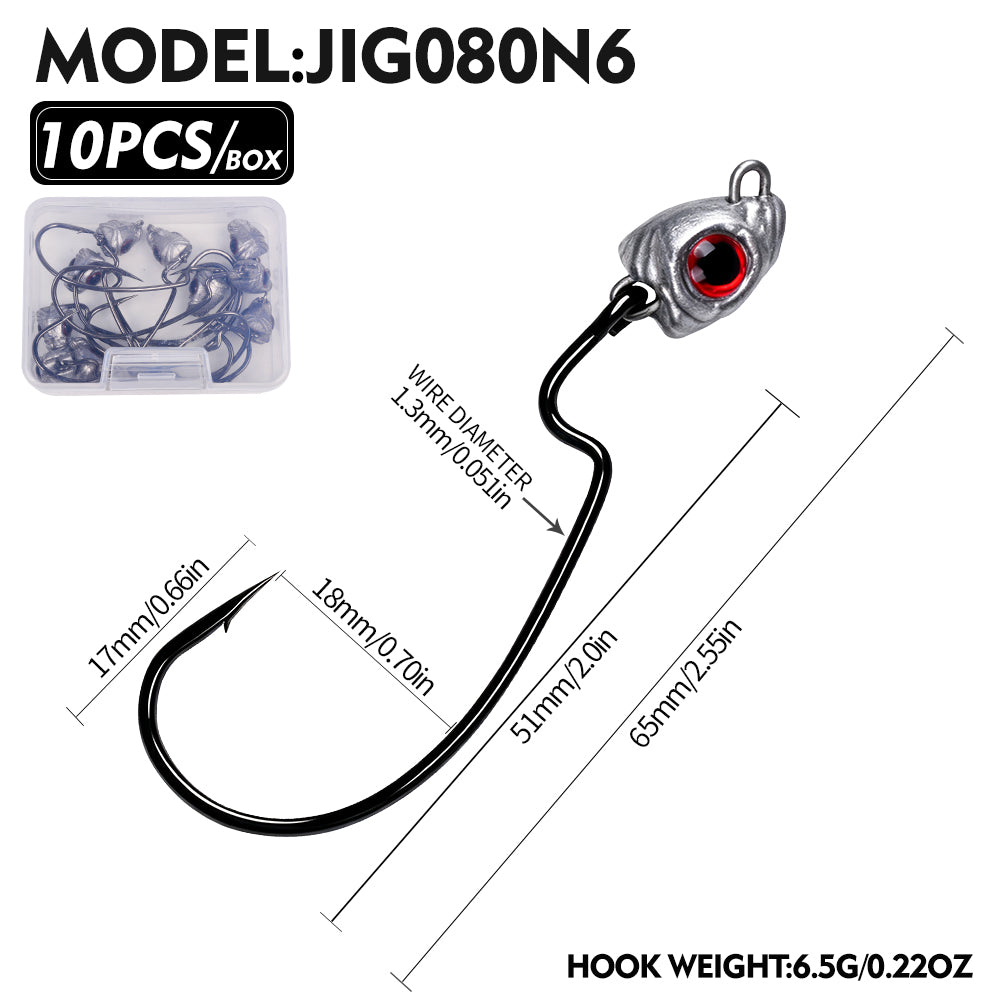 PROBEROS JIG080 Red 3D Eye Offset Lead Jig Hooks (3.2g-13.2g)