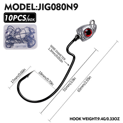 PROBEROS JIG080 Red 3D Eye Offset Lead Jig Hooks (3.2g-13.2g)