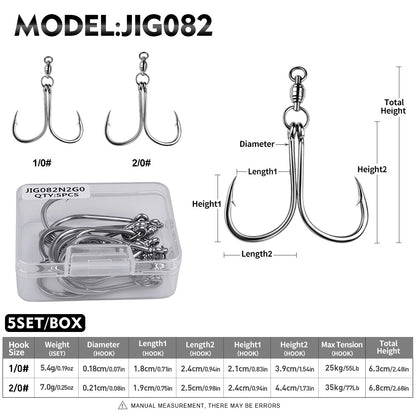 PROBEROS Swivel Twin Single Hook Kit Full Stainless Steel Jig Assist