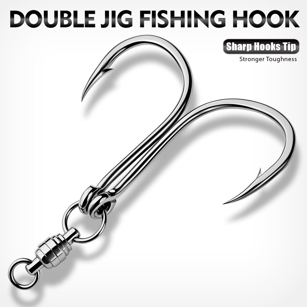 PROBEROS Swivel Twin/Single Hook Kit,Full Stainless Steel Jig Assist Hooks.5Sets/Box;1/0#-12/0#, 25-95kg Max Drag