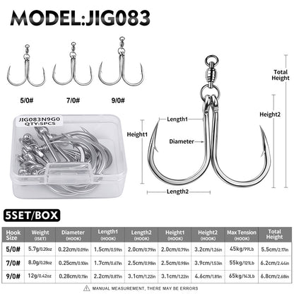 PROBEROS Swivel Twin Single Hook Kit Full Stainless Steel Jig Assist