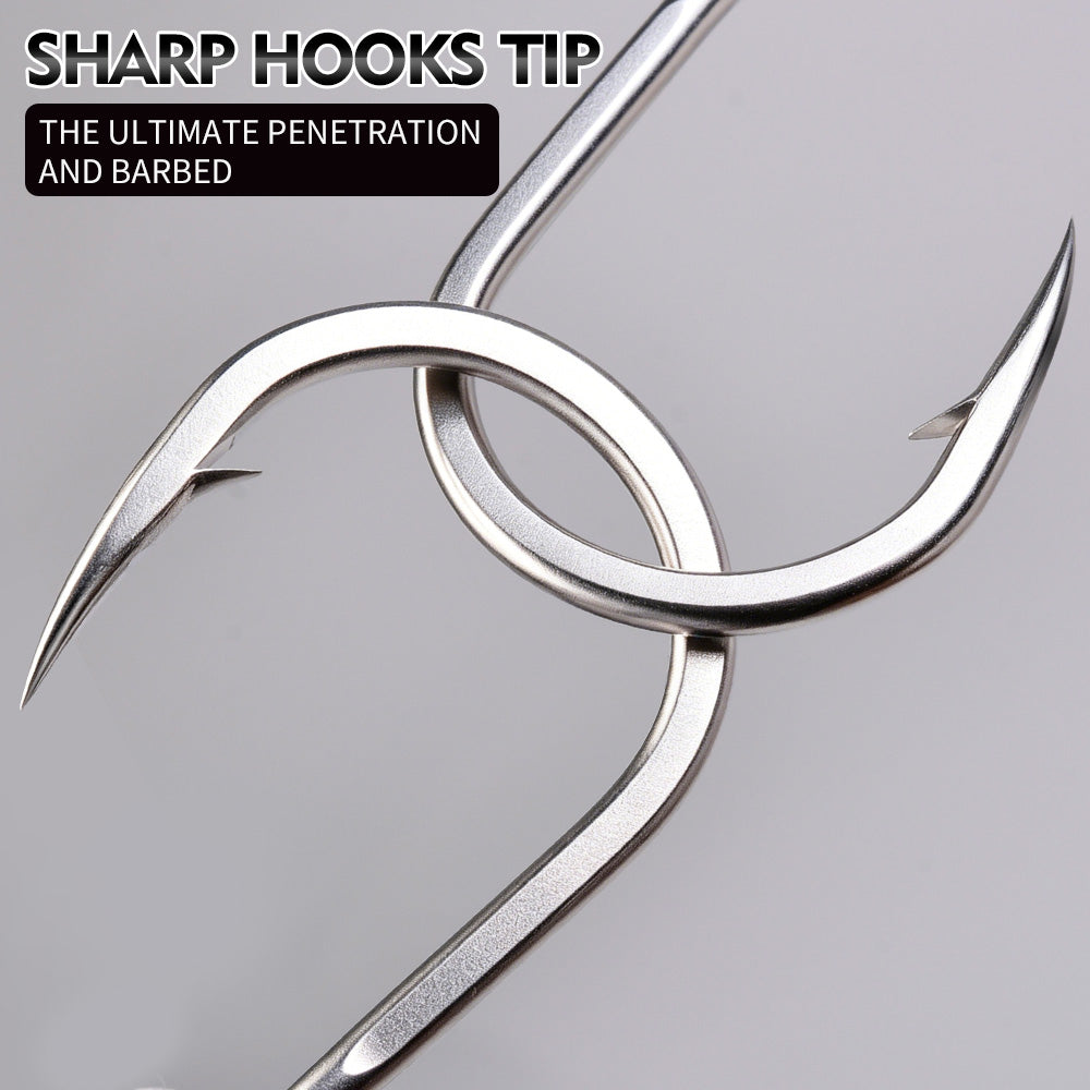 PROBEROS Swivel Twin/Single Hook Kit,Full Stainless Steel Jig Assist Hooks.5Sets/Box;1/0#-12/0#, 25-95kg Max Drag
