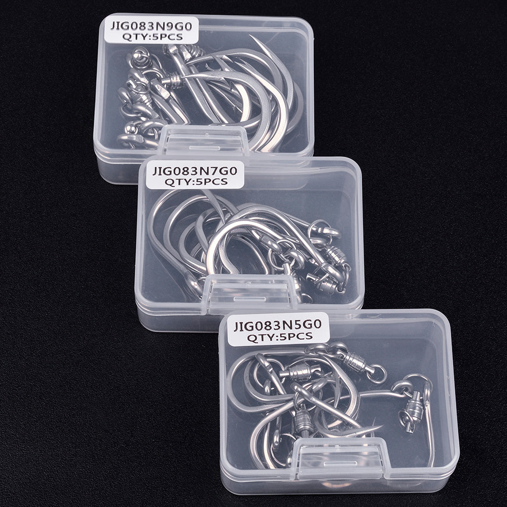 PROBEROS Swivel Twin/Single Hook Kit,Full Stainless Steel Jig Assist Hooks.5Sets/Box;1/0#-12/0#, 25-95kg Max Drag