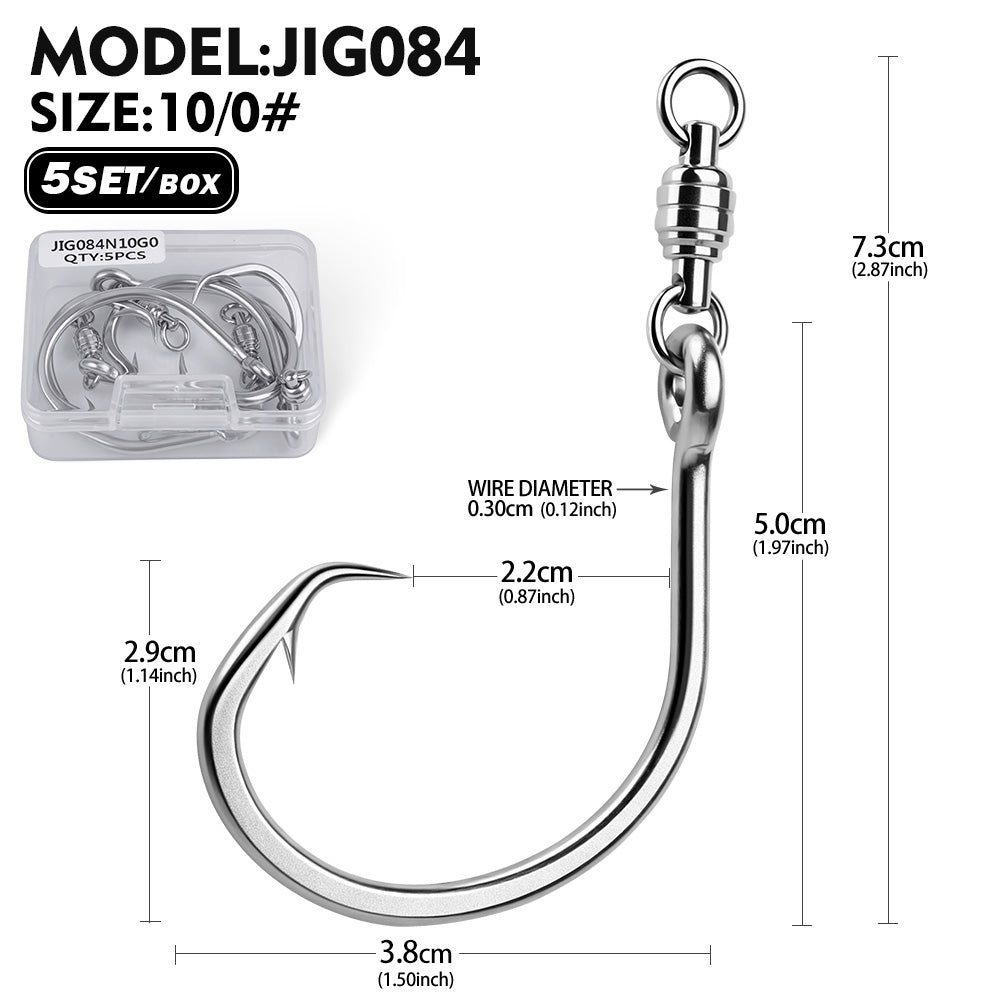 PROBEROS Swivel Twin/Single Hook Kit,Full Stainless Steel Jig Assist Hooks.5Sets/Box;1/0#-12/0#, 25-95kg Max Drag