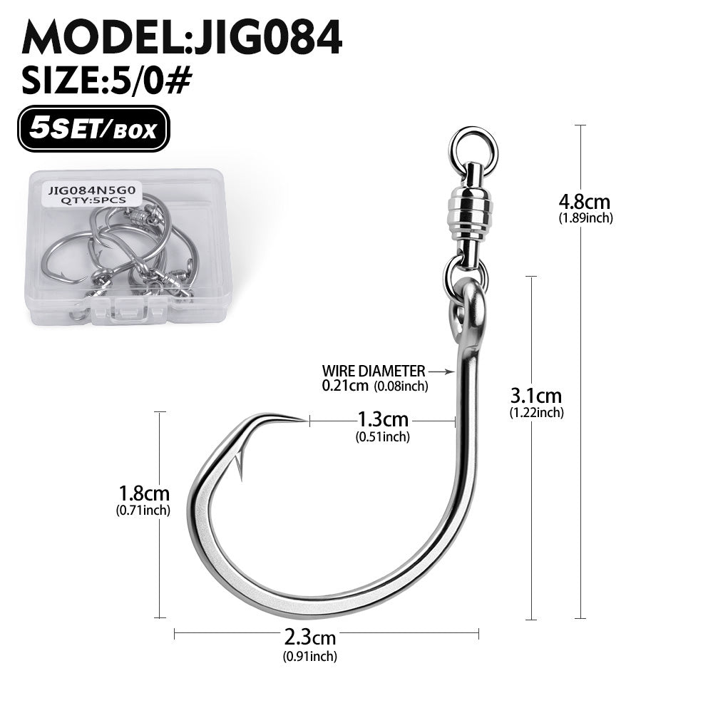 PROBEROS Swivel Twin/Single Hook Kit,Full Stainless Steel Jig Assist Hooks.5Sets/Box;1/0#-12/0#, 25-95kg Max Drag