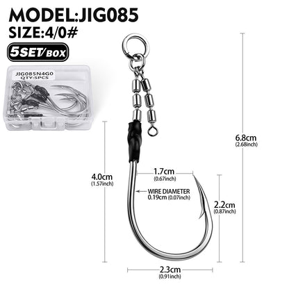 PROBEROS JIG085 Swivel Single Fishing Hooks 5Pcs | 3/0#-5/0#