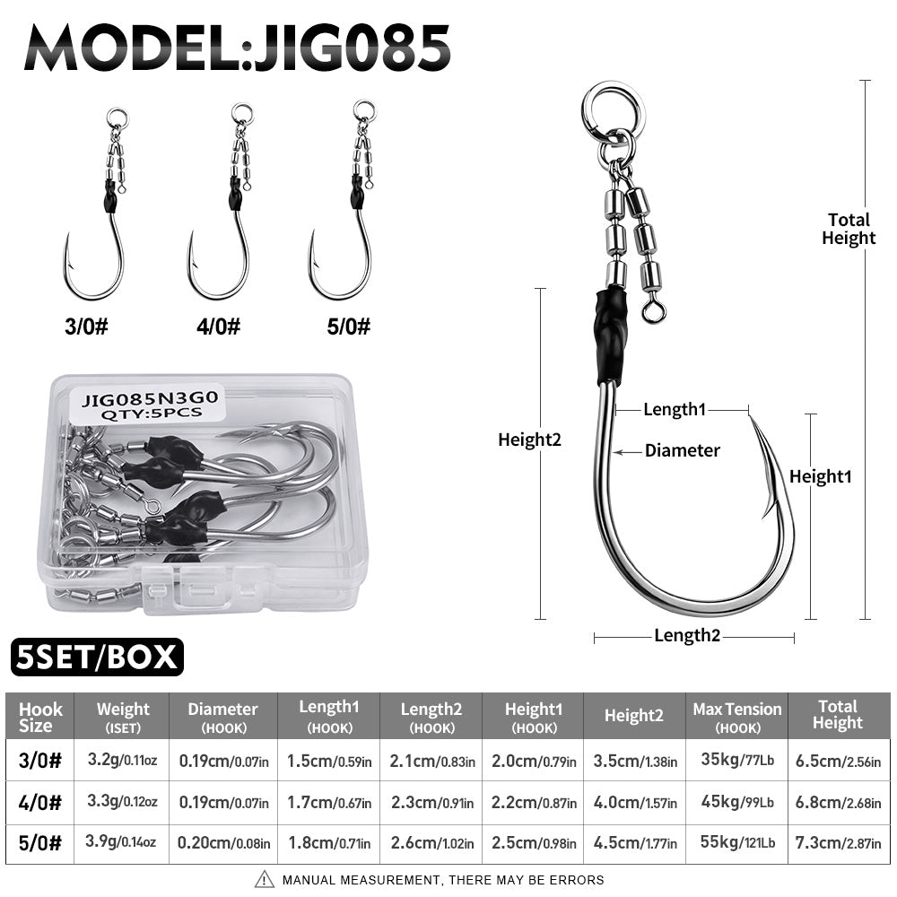 PROBEROS Heavy Duty Swivel Single Fishing Hooks 3/0#-5/0#Stainless Steel altwater Big Game Hooks