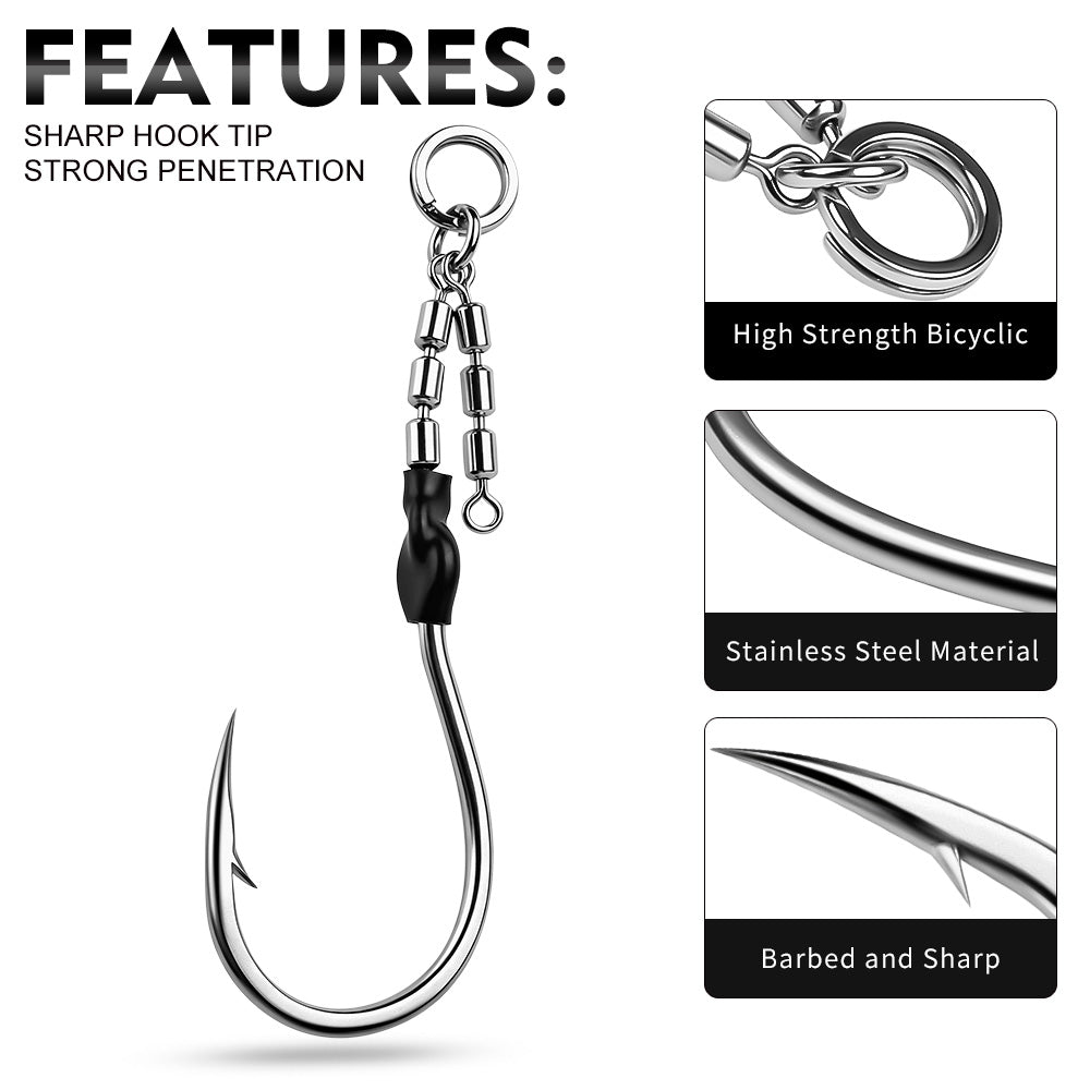 PROBEROS Heavy Duty Swivel Single Fishing Hooks 3/0#-5/0#Stainless Steel altwater Big Game Hooks