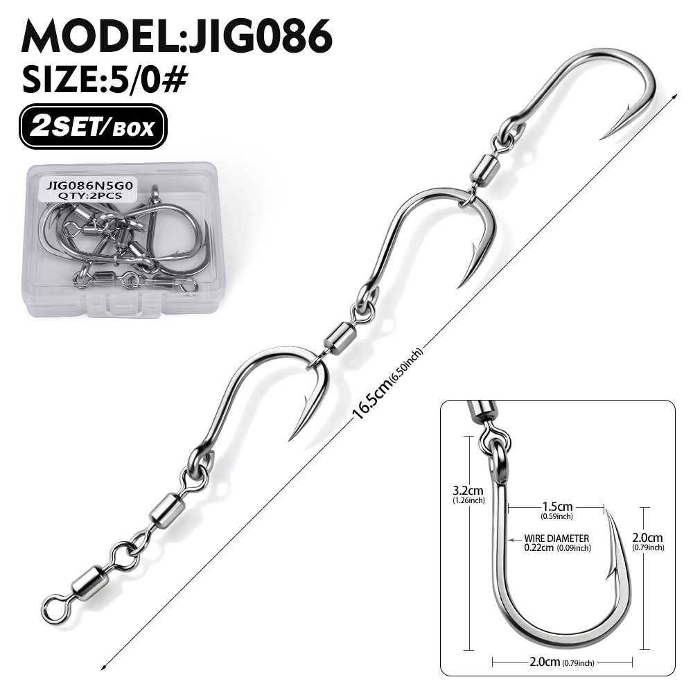 ROBEROS 3&4 Connected Swivel String Fishing Hooks 5/0#-7/0#2SET/Box – Proberos