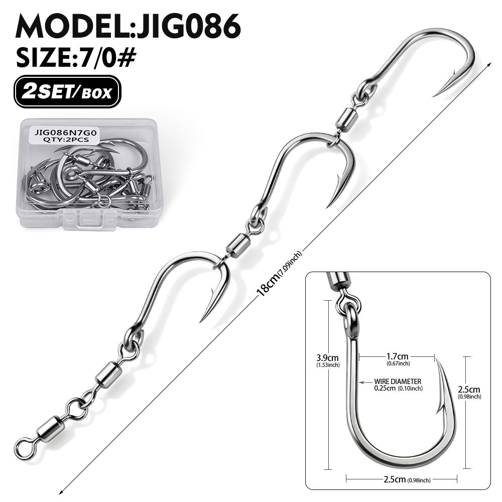 ROBEROS 3&4 Connected Swivel String Fishing Hooks 5/0#-7/0#2SET/Box