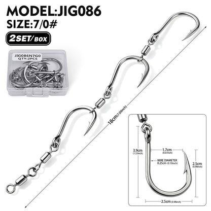 ROBEROS JIG086 3&4 Connected Swivel String Fishing Hooks 5/0#-7/0#2SET/Box