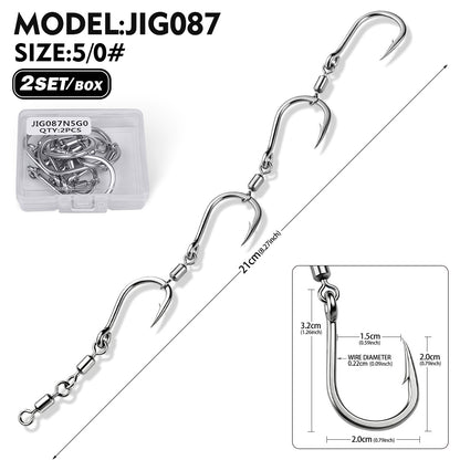 ROBEROS JIG086 3&4 Connected Swivel String Fishing Hooks 5/0#-7/0#2SET/Box