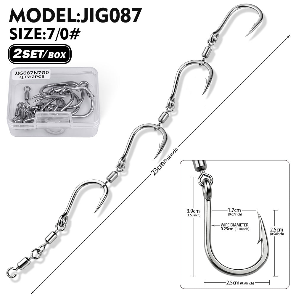 ROBEROS 3&4 Connected Swivel String Fishing Hooks 5/0#-7/0#2SET/Box