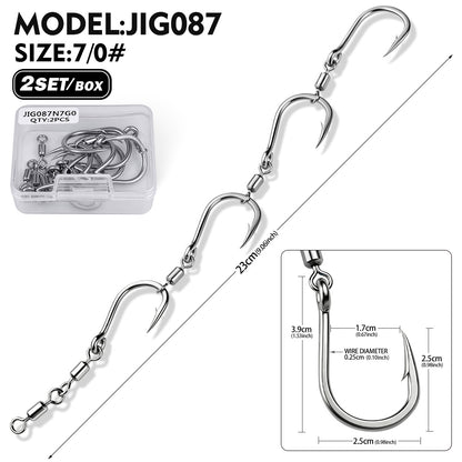ROBEROS JIG086 3&4 Connected Swivel String Fishing Hooks 5/0#-7/0#2SET/Box