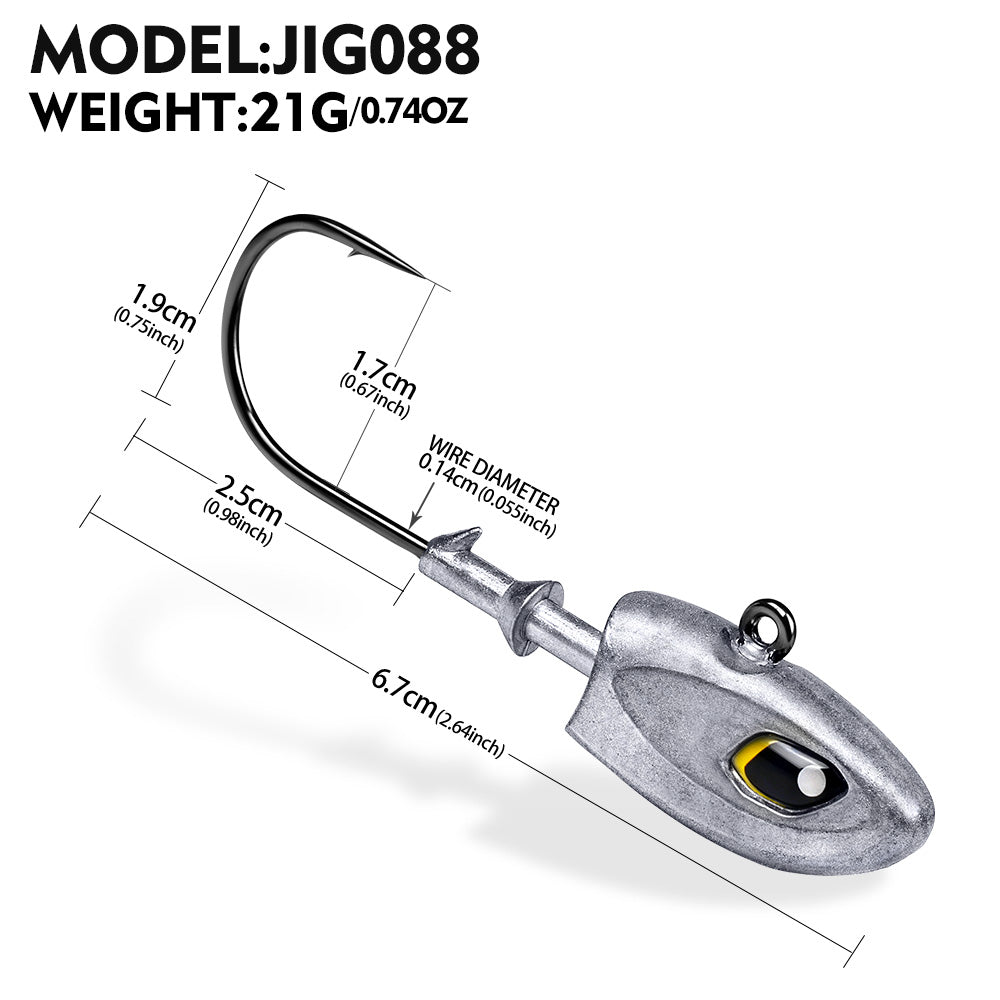 PROBEROS JIG088 Fish Head Jig Hooks, 9g-40g Lead Head Hooks for Soft Lures