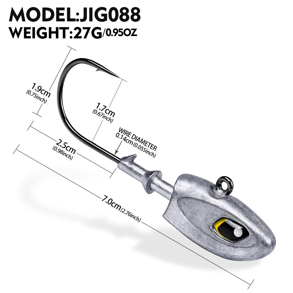 PROBEROS JIG088 Fish Head Jig Hooks, 9g-40g Lead Head Hooks for Soft Lures