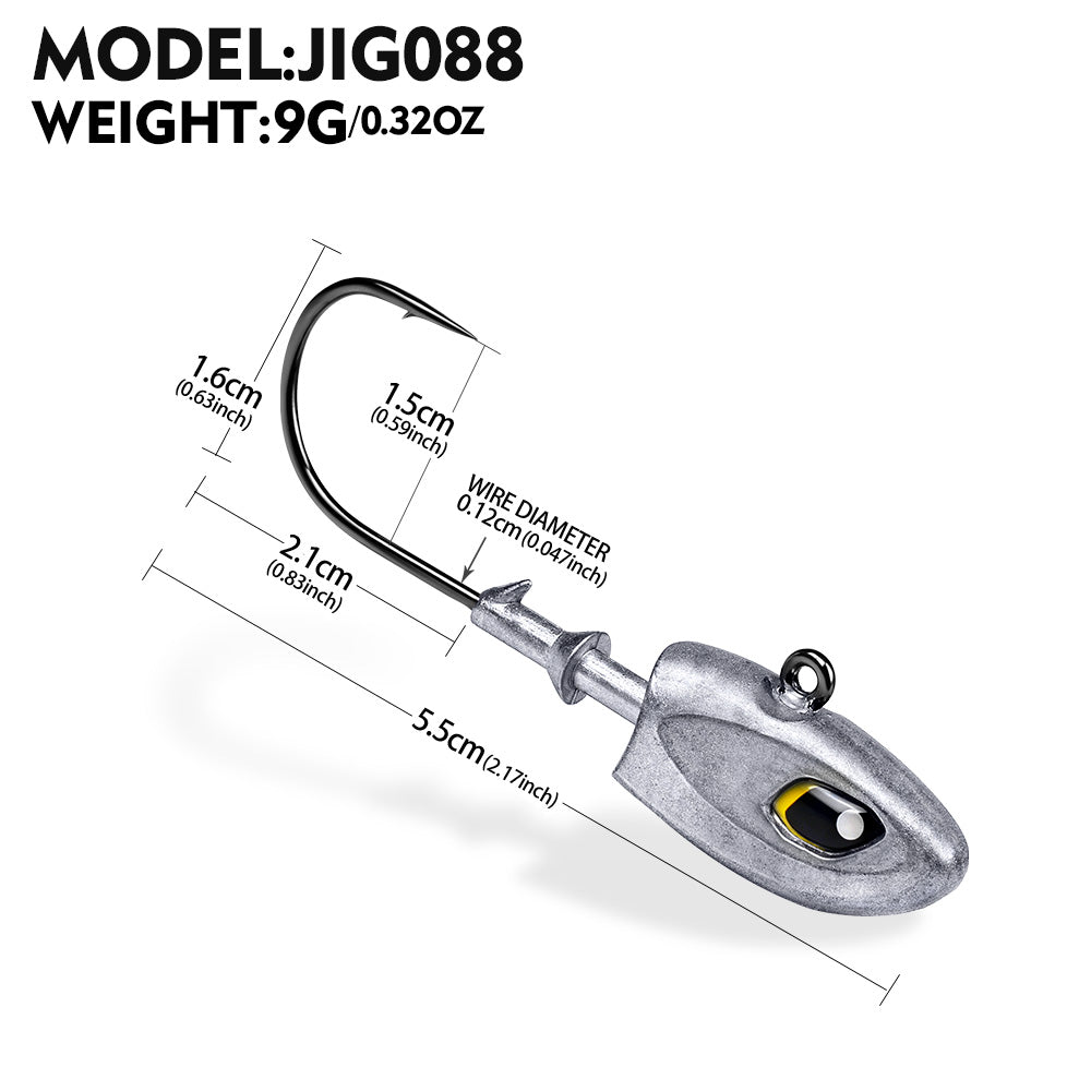 PROBEROS JIG088 Fish Head Jig Hooks, 9g-40g Lead Head Hooks for Soft Lures
