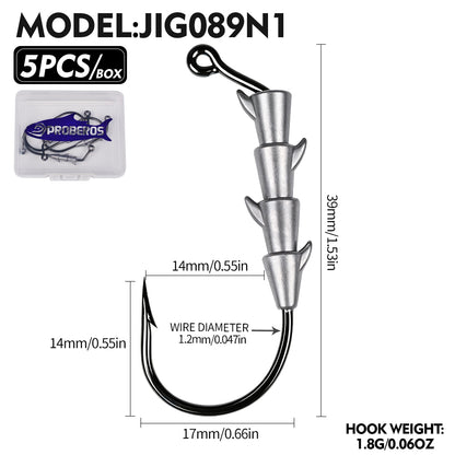PROBEROS JIG089 Multi-Spike Lead Jig Head Hooks 1.8g-7g (10-Pack)
