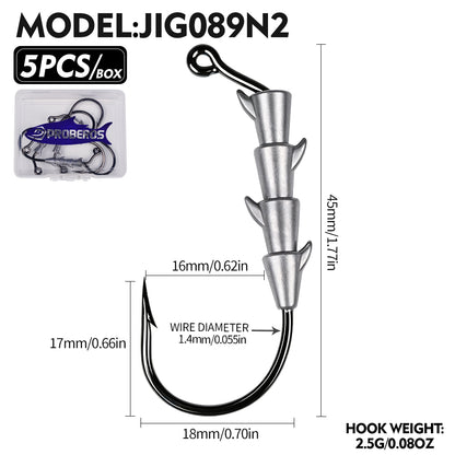 PROBEROS JIG089 Multi-Spike Lead Jig Head Hooks 1.8g-7g (10-Pack)